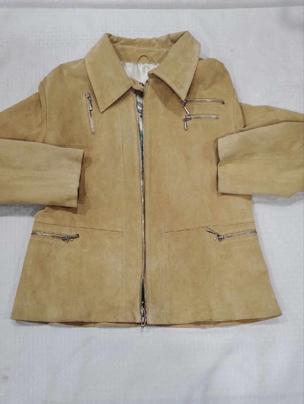Women’s Tan Suede Moto  Zip-Front Leather Jacket - Picture 14 of 17